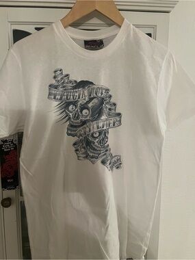 White Skull Banner Graphic Crewneck Tee - Women